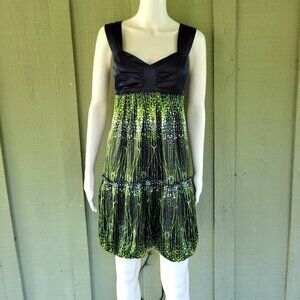 GIANNI BINI Navy Blue Green Print Silk Dress 6